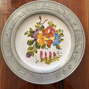 Rein Zion pewter plate ring on German hand painted plate.
